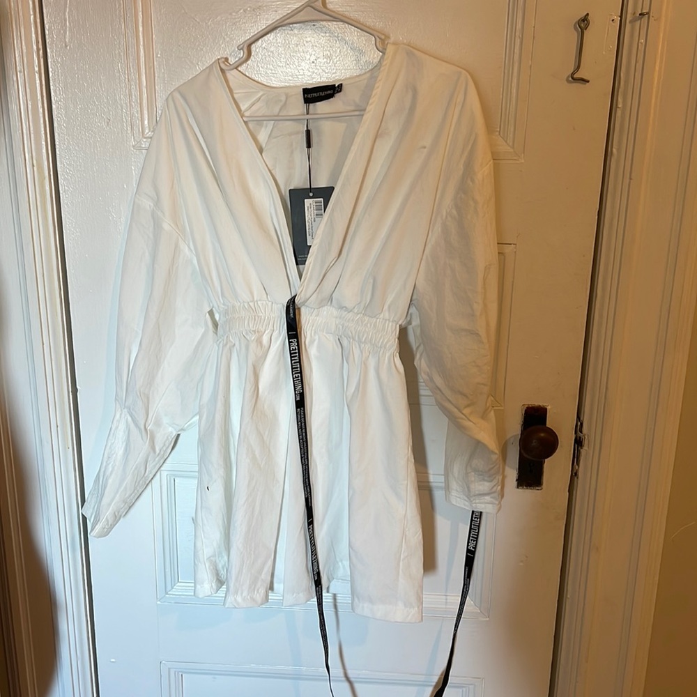 PLT shirt dress white